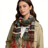 Green Jacquard Polyester Scarf - Leaf Pattern Long Scarf 70inchx27inch