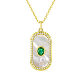 Natural Emerald Pendant S925 Silver Inlaid Fritillaria Necklace Personality Geometric Round Card Shaped Pendant