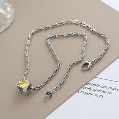 S925 Sterling Silver Large G Double Color Cubic Zircon Necklace Heavy Industry High Quality