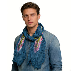 Turquoise Tie-Dye Cotton Scarf - Bohemian Crinkle Scarf 67inchx26inch