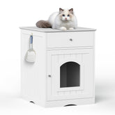 Wooden Pet House Cat Litter Box Enclosure With Drawer, Side Table, Indoor Pet Crate, Cat Home Nightstand White