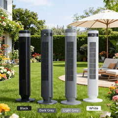 The Bedroom Is Equipped With A Silent Tower-type Fan, A 28-decibel Standing Fan, Intelligent Automatic Mode, And A 64' Swivel Bladeless Cooling Fan.
