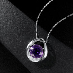 Fashion Simple Drop Shaped Pendant Versatile Temperament Amethyst Necklace Women's 925 Silver