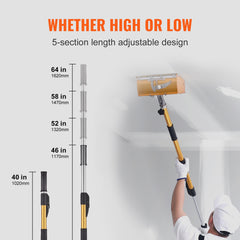 VEVOR Drywall Flat Box Handle, , Anodized Aluminum Flat Finishing Extension Handle, 5-Section Length Adjustable, Non-slip Grip And Painting For Plasterboard, Wallboard, Sheetrock