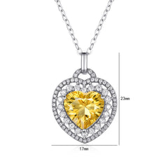 Natural Heart Shape Citrine Necklace Women's 925 Silver Full Set Exquisite Pendant