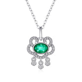 Natural Emerald Necklace Women's 925 Silver Full Set Delicate Light Luxury Pendant Auspicious Cloud Safety Lock Pendant Jewelry