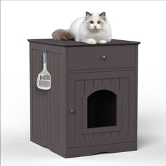Wooden Pet House Cat Litter Box Enclosure With Drawer, Side Table, Indoor Pet Crate, Cat Home Nightstand Brown