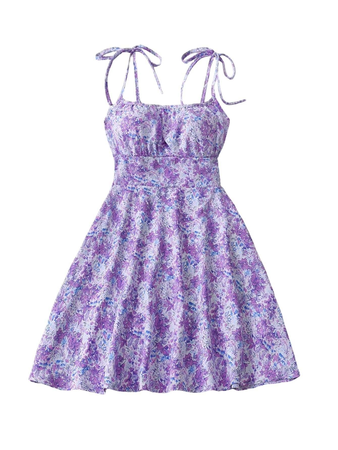 Floral Print Dress Summer Sweet A- Line Waist Trimming Dresses Women's Slimming Casual Clothing