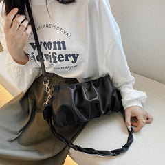 Trendy Double Strap Shoulder Bags For Women PU Leather Pleated Crossbody Bags Designer Fashion Purses And Handbags