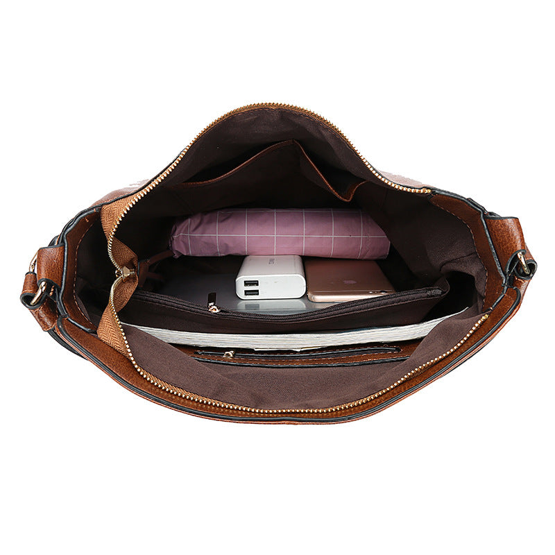 Hobos Zipper Bucket Bags With Adjustable Shoulder-strap Handbags Temperament High Capacity Messenger Shoulder Bag For Women
