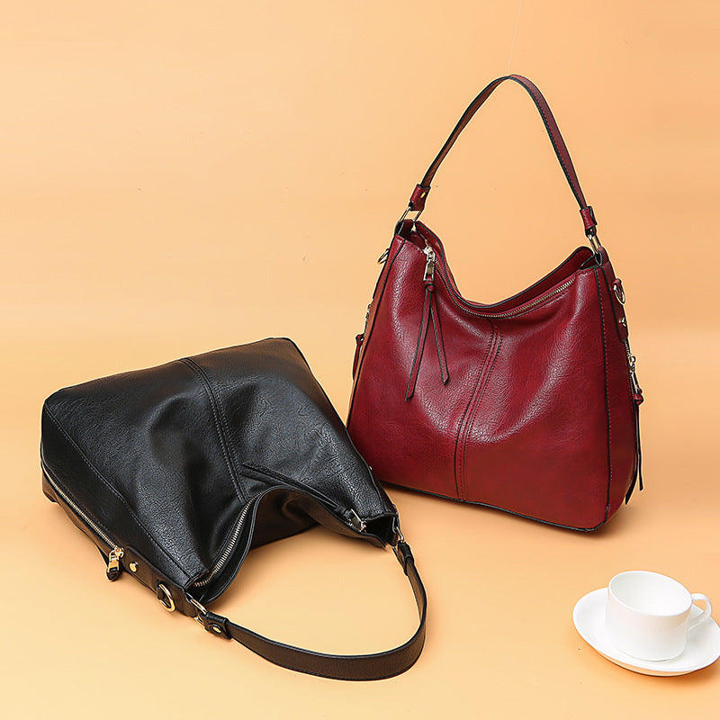 Hobos Zipper Bucket Bags With Adjustable Shoulder-strap Handbags Temperament High Capacity Messenger Shoulder Bag For Women