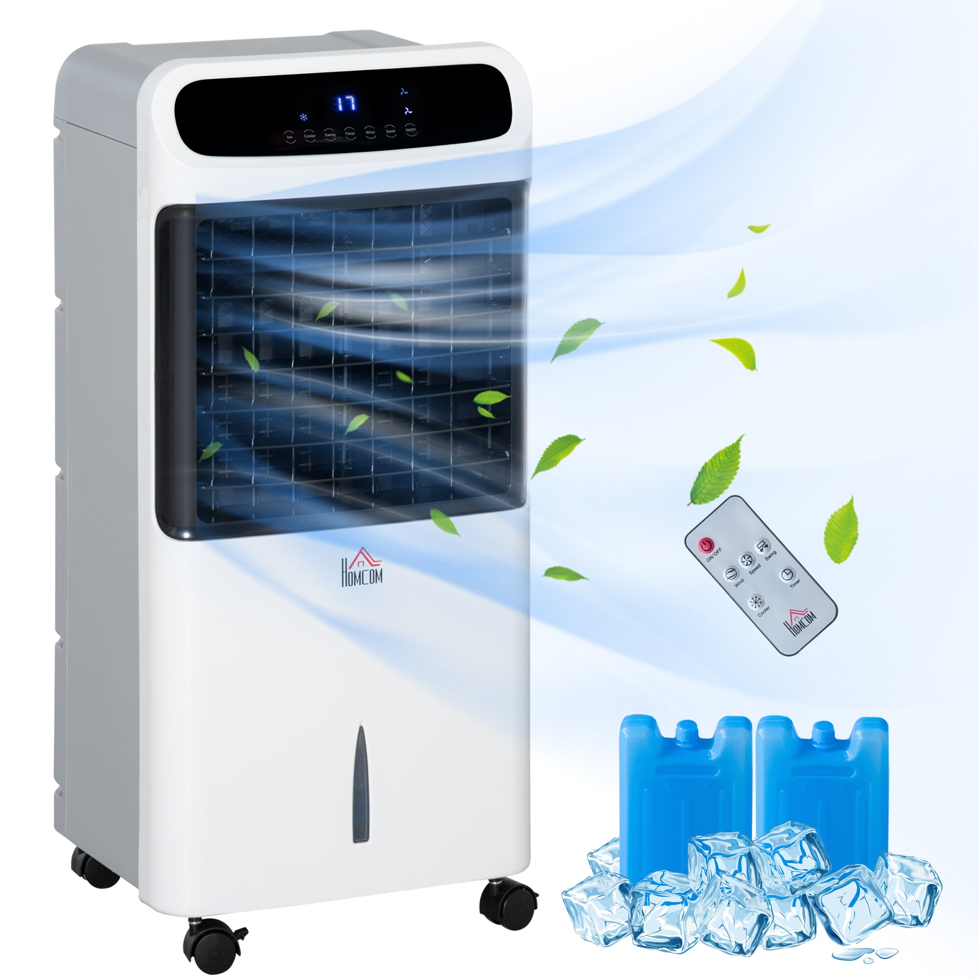 32" Evaporative Air Cooler with 3.2 Gal Water Tank, 60° Oscillating, 3-In-1 Ice Cooling Fan, Portable Swamp Cooler with Humidifier for Home Office, 3 Modes, 3 Speeds, 12H Timer, Remote, White