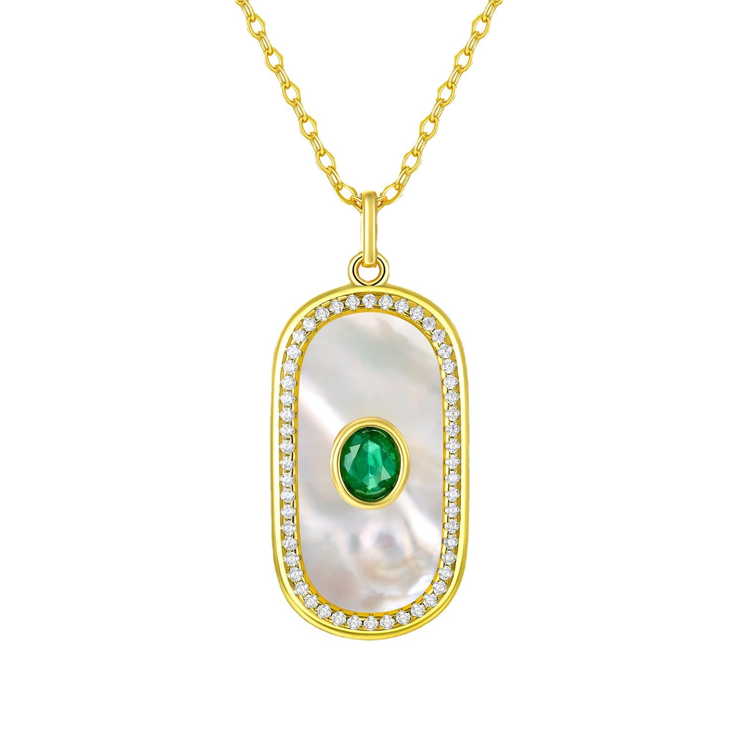 Natural Emerald Pendant S925 Silver Inlaid Fritillaria Necklace Personality Geometric Round Card Shaped Pendant