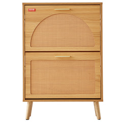 VEVOR Shoe Cabinet With 2 Flip Drawers, Shoe Storage Cabinet For Entryway, Free Standing Shoe Storage Organizer With Rattan Doors For Heels, Boots, Slippers In Hallway, Living Room