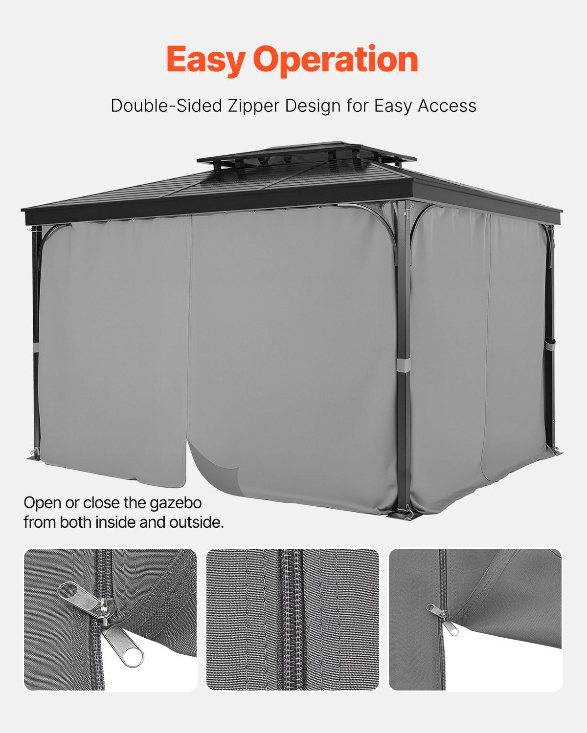 Gazebo Curtains Outdoor, Fit Most 10' X 10' X 6.7' Gazebos, 4-Panel Sidewall Gazebo Privacy Curtains With Zippers, 6.7' Tall Outdoor Curtain Replacement For Patio Canopy, Only Curtain, Gray