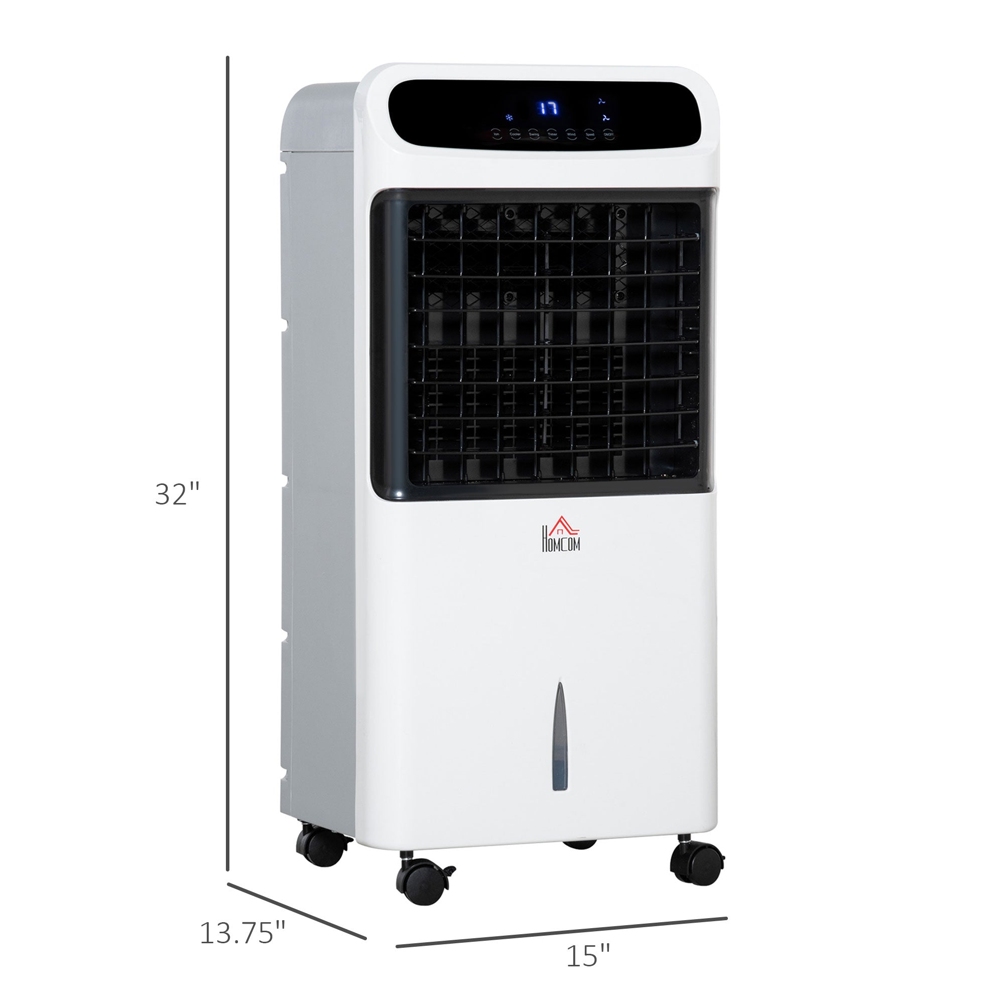 32" Evaporative Air Cooler with 3.2 Gal Water Tank, 60° Oscillating, 3-In-1 Ice Cooling Fan, Portable Swamp Cooler with Humidifier for Home Office, 3 Modes, 3 Speeds, 12H Timer, Remote, White