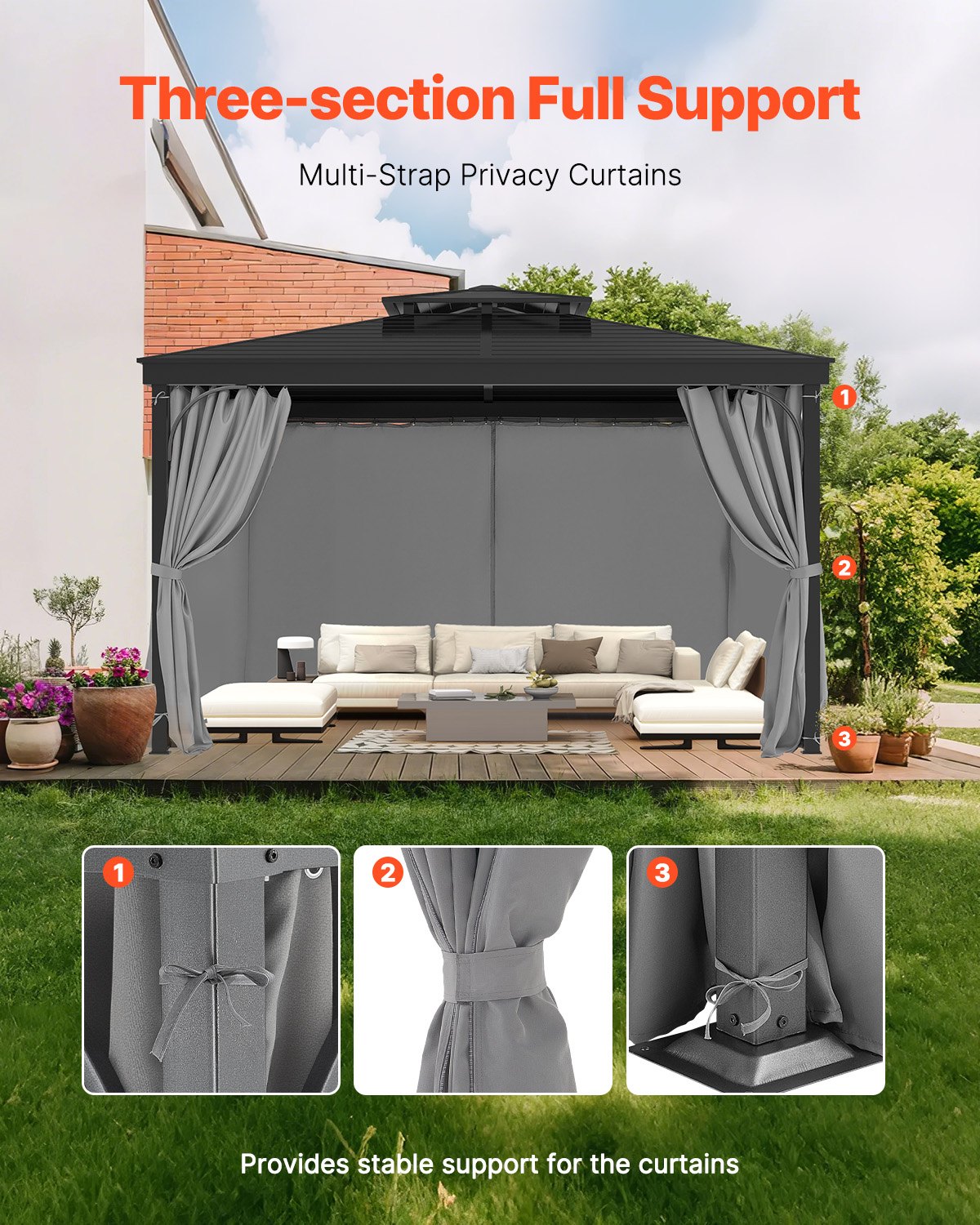 Gazebo Curtains Outdoor, Fit Most 10' X 10' X 6.7' Gazebos, 4-Panel Sidewall Gazebo Privacy Curtains With Zippers, 6.7' Tall Outdoor Curtain Replacement For Patio Canopy, Only Curtain, Gray
