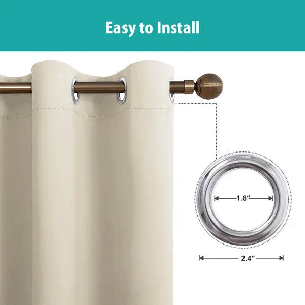 34 In. W X 84 In. L Blackout Curtains With Grommet Top Room Darkening Noise Reducing, Beige(1 Panel), Silencer Clip