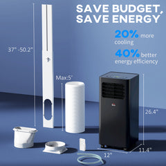 10000 BTU Mobile Air Conditioner, 441 Sq. Ft., AC Unit with Dehumidifier, Sleep, 24H Timer On/Off, Window Kit, Black
