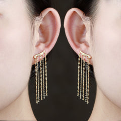 Women's Sterling Silver Gold Plated Long Dangling Tassel Earrings