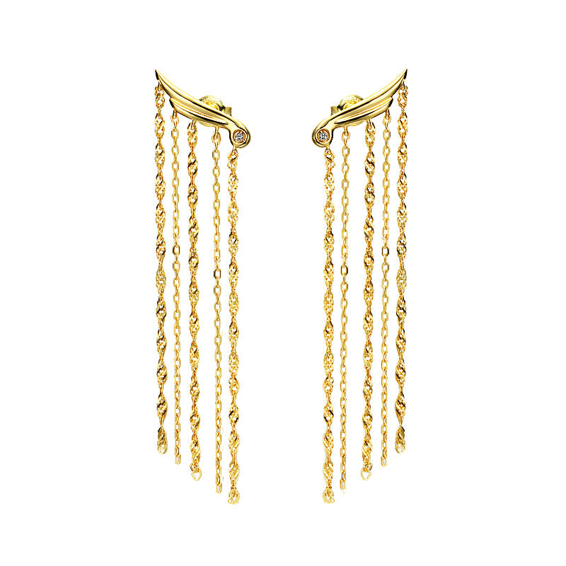 Women's Sterling Silver Gold Plated Long Dangling Tassel Earrings