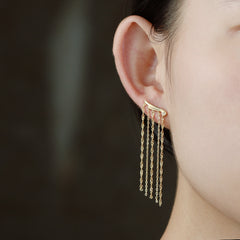 Women's Sterling Silver Gold Plated Long Dangling Tassel Earrings