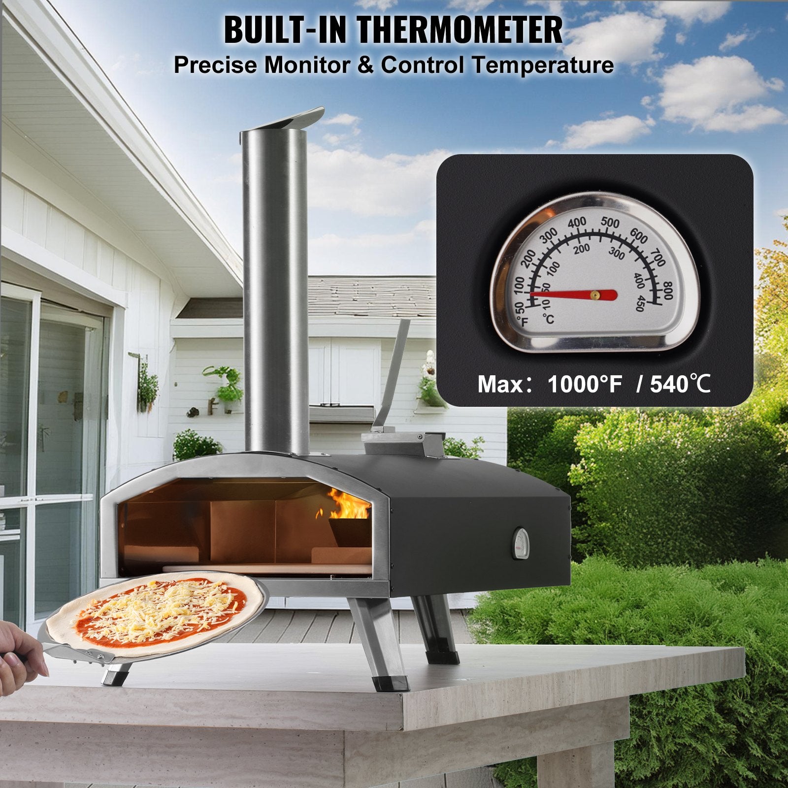 VEVOR 12Outdoor Pizza Oven Portable Wood Pellet Pizza Oven Iron Spray Camping