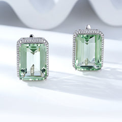 Luxurious And High-grade Natural Green Crystal Earrings, Fashionable Design, S925 Silver