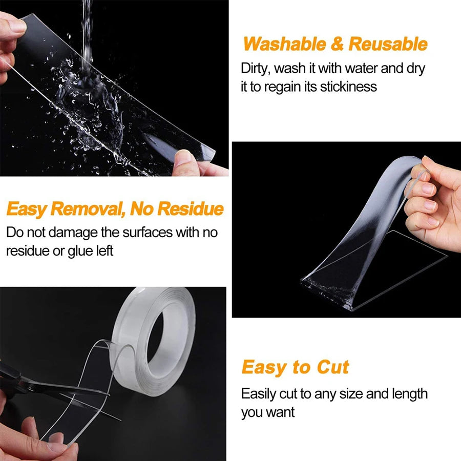 2MM Thick 1/2/3Meter Nano Double Sided Tape Transparent NoTrace Reusable Waterproof Adhesive Tape Cleanable Home Accessories