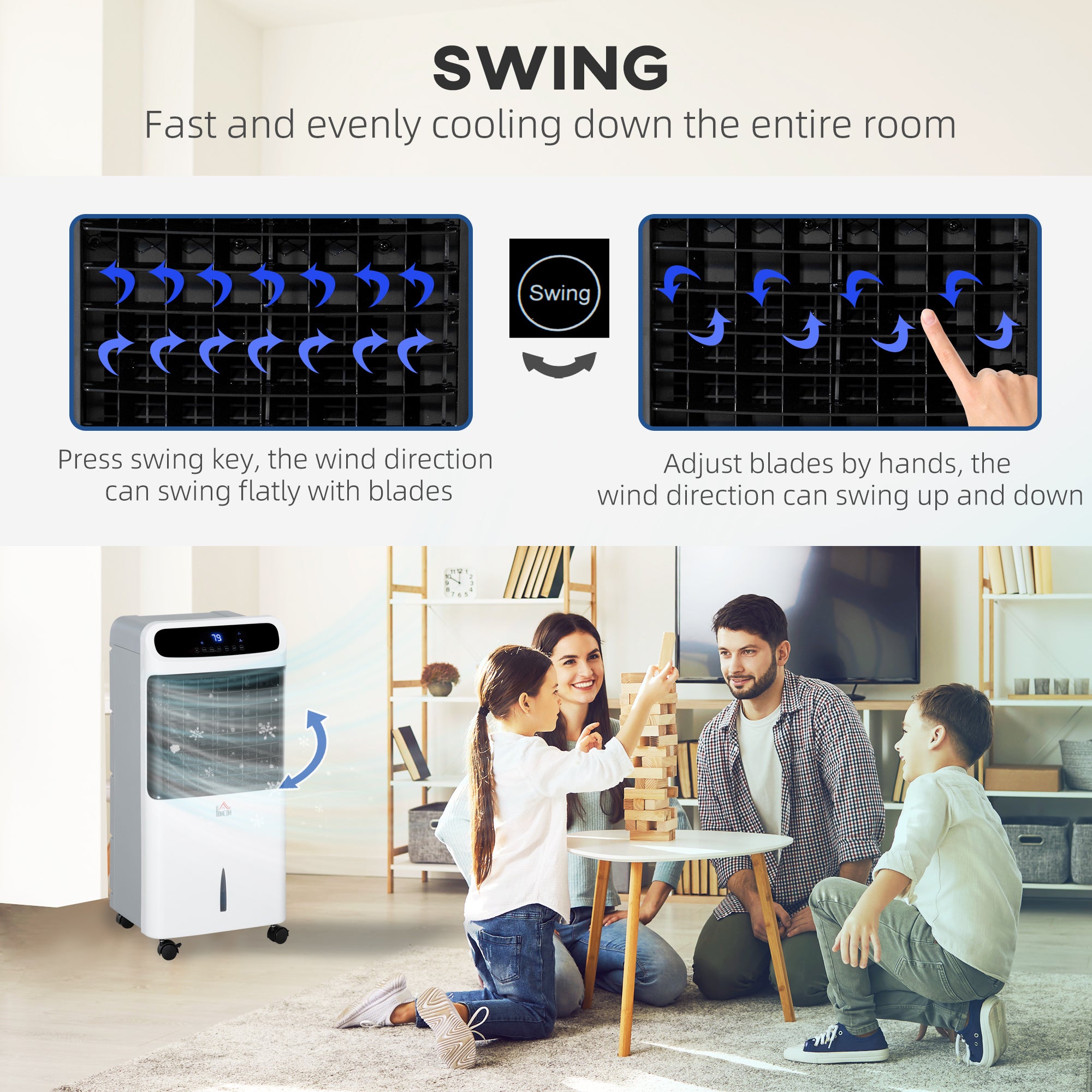 32" Evaporative Air Cooler with 3.2 Gal Water Tank, 60° Oscillating, 3-In-1 Ice Cooling Fan, Portable Swamp Cooler with Humidifier for Home Office, 3 Modes, 3 Speeds, 12H Timer, Remote, White