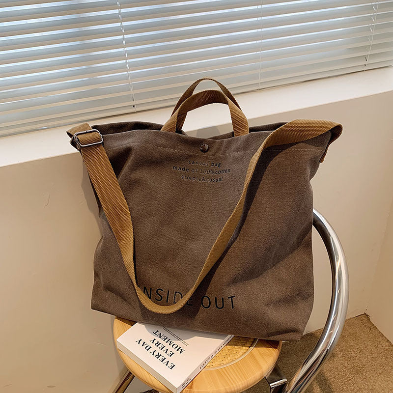Large-capacity Canvas Bags Women Casual Fashion Totes Alphabet Print Shoulder Bag With Adjustable Strap Retro Handbag For Shopping