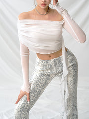 Fake Two Piece One Shoulder Slim Fit Stretch Knit Long Sleeve Top