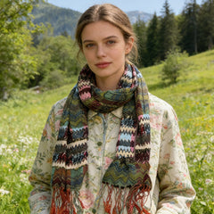 Green Jacquard Polyester Scarf - Leaf Pattern Long Scarf 70inchx27inch