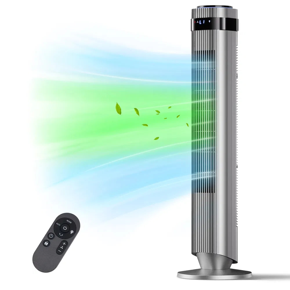 The Bedroom Is Equipped With A Silent Tower-type Fan, A 28-decibel Standing Fan, Intelligent Automatic Mode, And A 64' Swivel Bladeless Cooling Fan.
