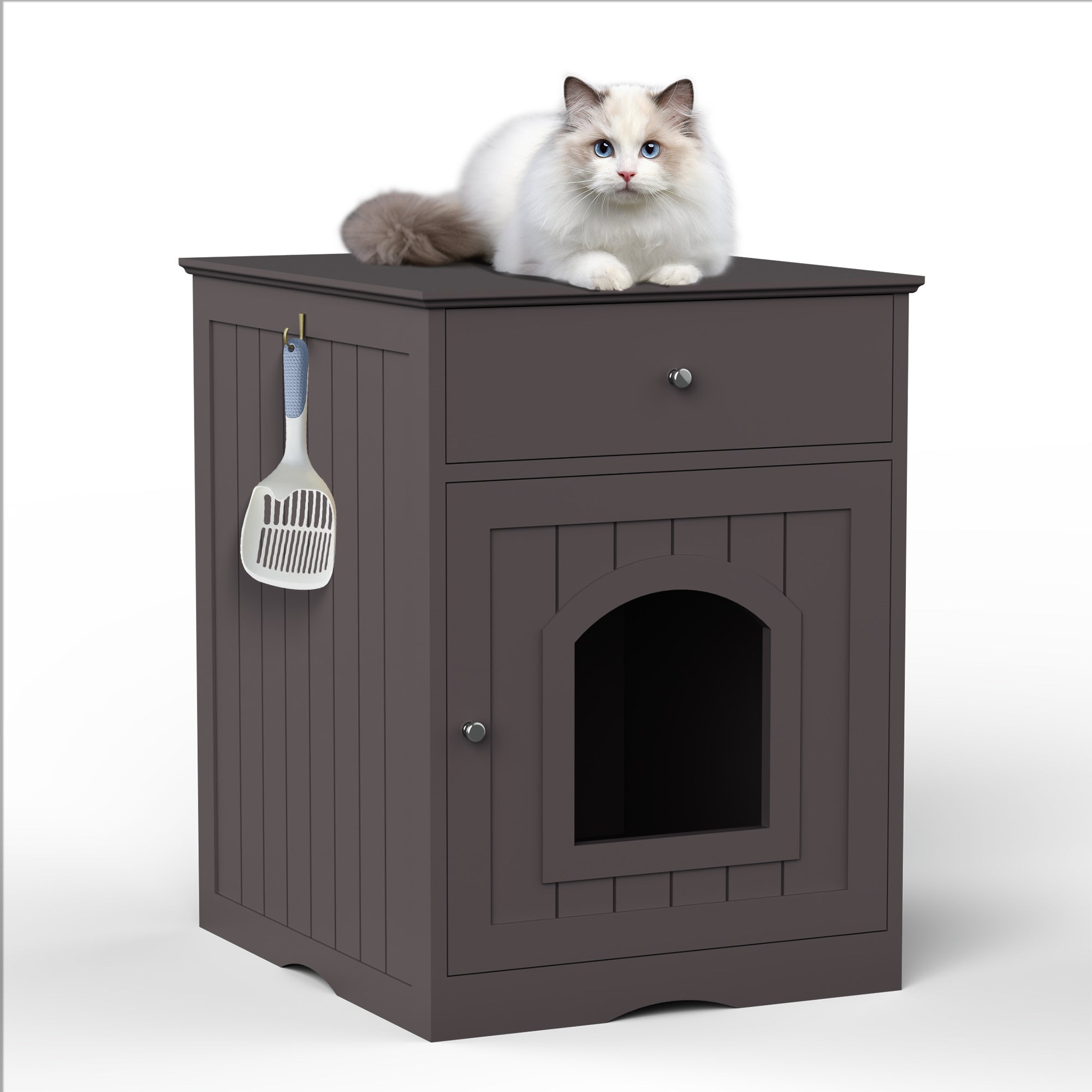 Wooden Pet House Cat Litter Box Enclosure With Drawer, Side Table, Indoor Pet Crate, Cat Home Nightstand Brown