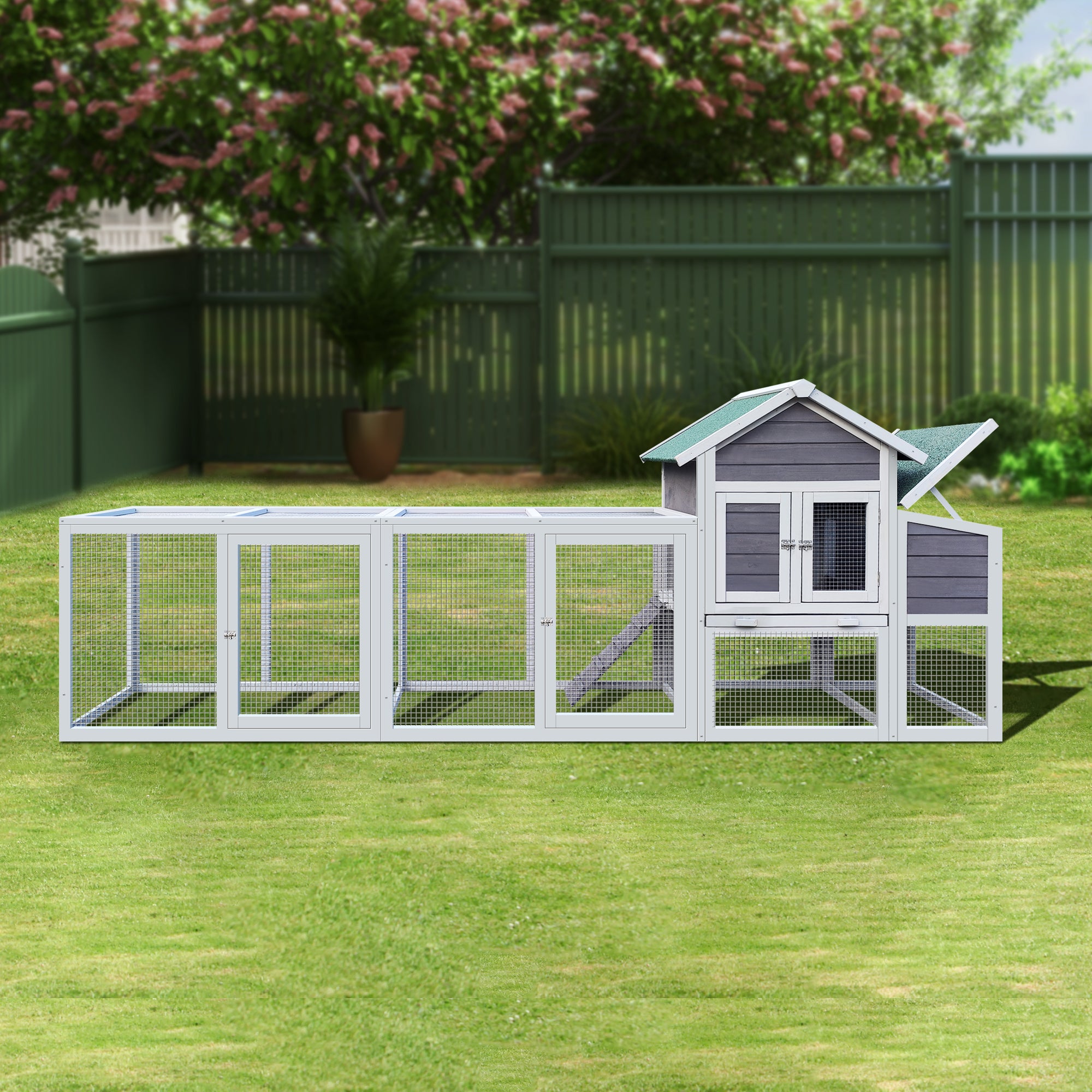 122 Large Gray Wood Chicken Coop Hen House Pet Rabbit Hutch Wooden Pet Cage  With Nesting Box