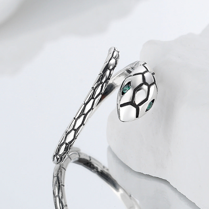 925 Sterling Silver Green Snake Eye Ring Can Be Worn By Men And Women