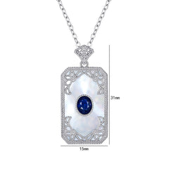 S925 Silver Inlaid Sapphire Necklace With Vintage Pattern Pendant Designed By A Natural Female Belle Pendant