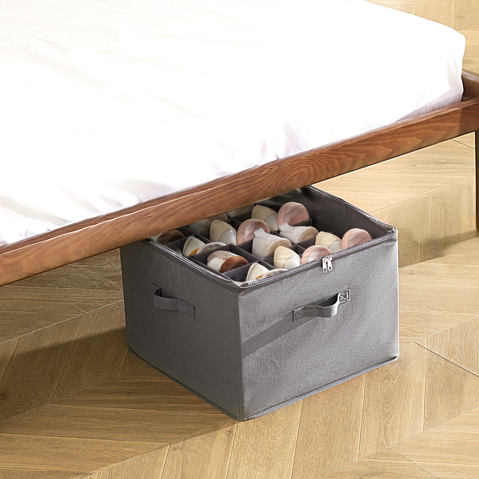 Vevor Sturdy Under Bed Shoe Storage Organizer, Adjustable Dividers Fit 16 Compartments, Shoe Storage Organizer For Closet Organization With Clear Cover, Shoe Rack & Basket, For Closet, Entryway, Trunk