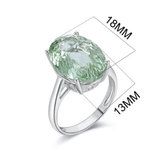 Luxury Retro 925 Sterling Silver Ring Large Grain Natural Green Amethyst Gemstone Inlaid Ring