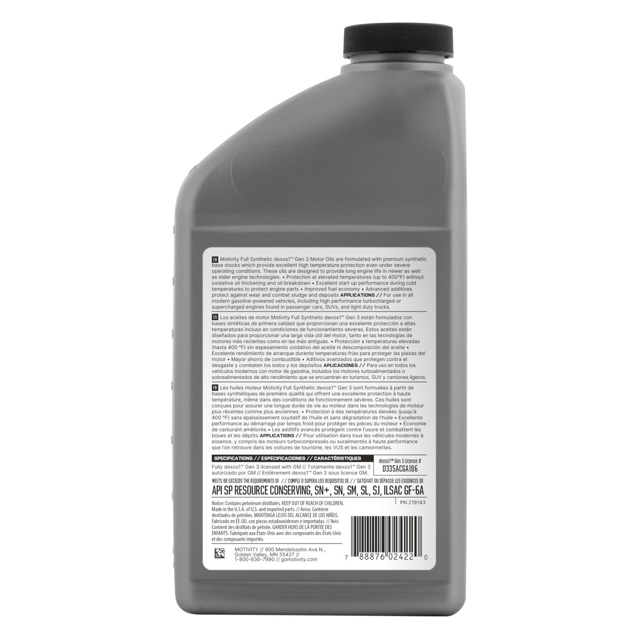 MOTIVITY Full Synthetic SAE 5W-30 dexos1 Gen3 Motor Oil - 6 Pack of 1 Quart Bottles